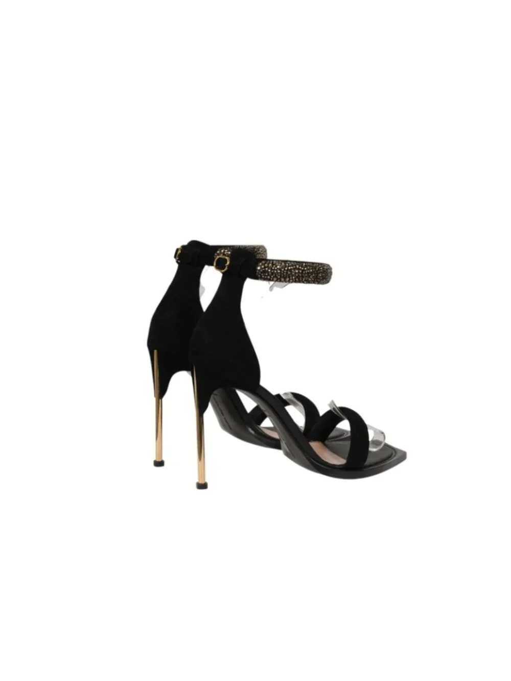 Alexander McQueen Women Pin Heel Bangle Sandals Size US 10.5 EU 40.5 Black Suede